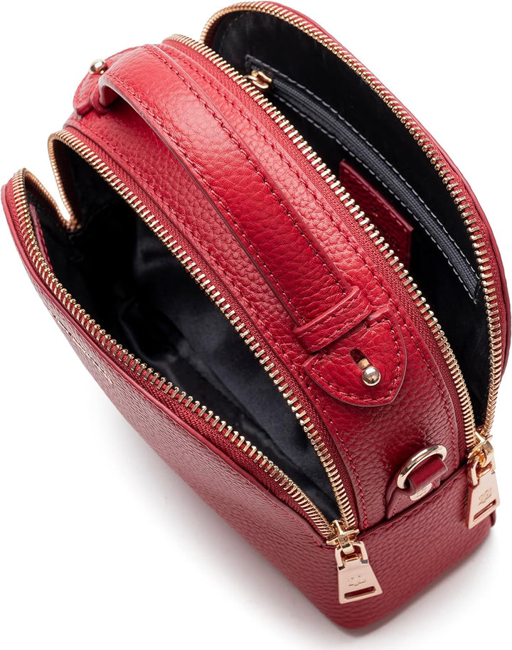 Lazarotti Bologna Leder Handtasche Damen | 2 Hauptfächer & abnehmbaren Tragegurt | mittelgrosse Henk
