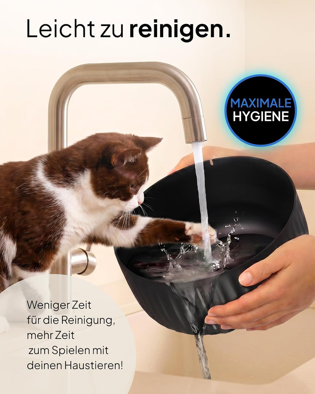 Pretty Paw Katzenbrunnen mit Leiser Pumpe, LED und Aktivkohlefilter, 2,5L | Trinkbrunnen für Katzen,