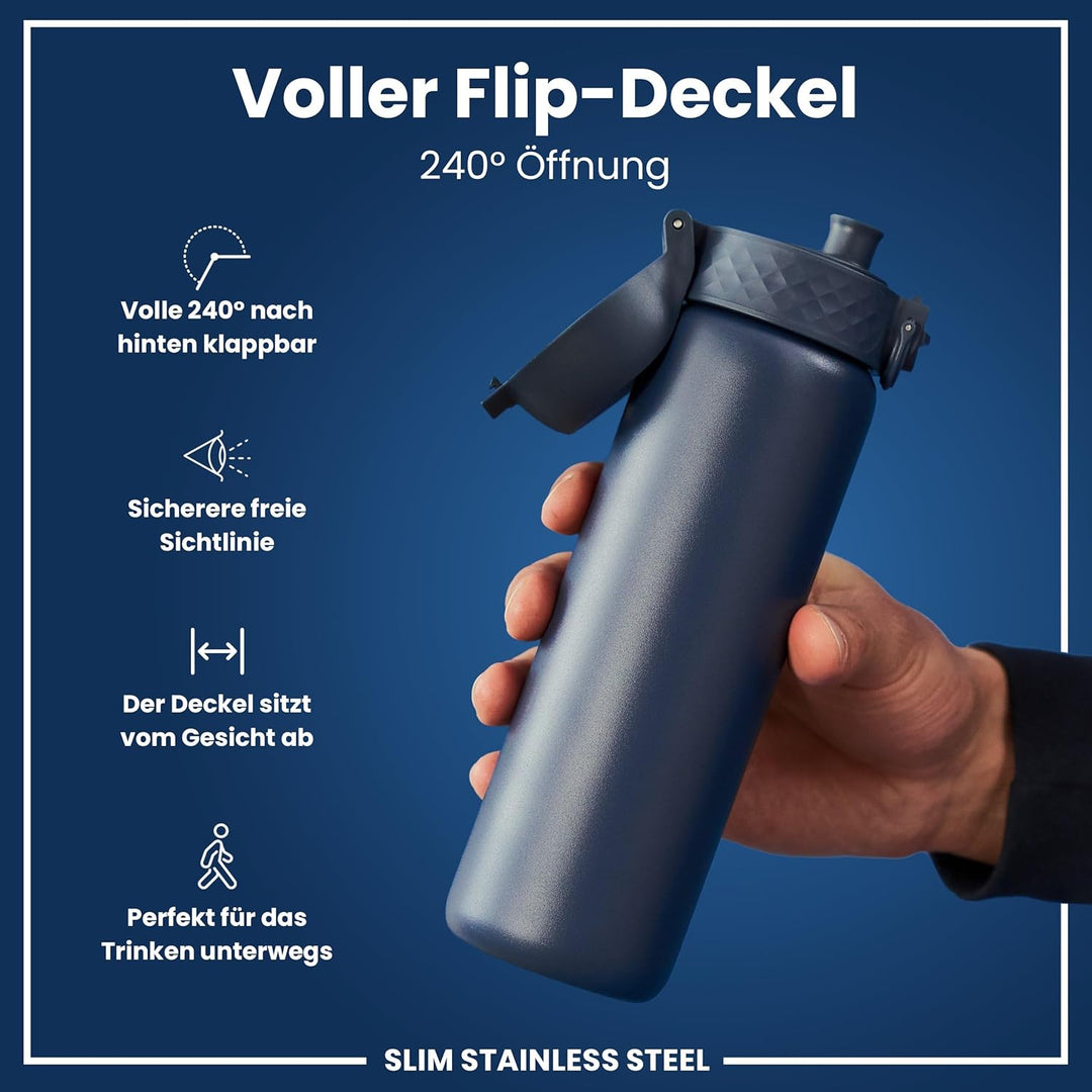 ION8 Leicht Stahl-Trinkflasche, 600 ml, Nicht IsoliertAuslaufsicher, Einhandöffnung, Sichere Verrieg