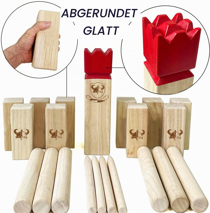 Kubb Spiel-Wurfspiel- Hartholz Wikinger Spiel-Premium Kautschukholz Hinterhof-Wurfspielzeug (Red Kin