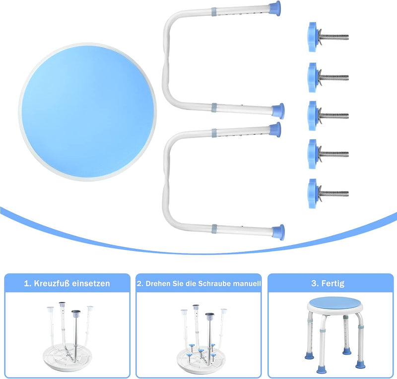 UISEBRT Duschhocker 360°Drehbar Duschstuhl Höhenverstellbar Badehocker mit Anti-Rutsch-Füsse Duschhi