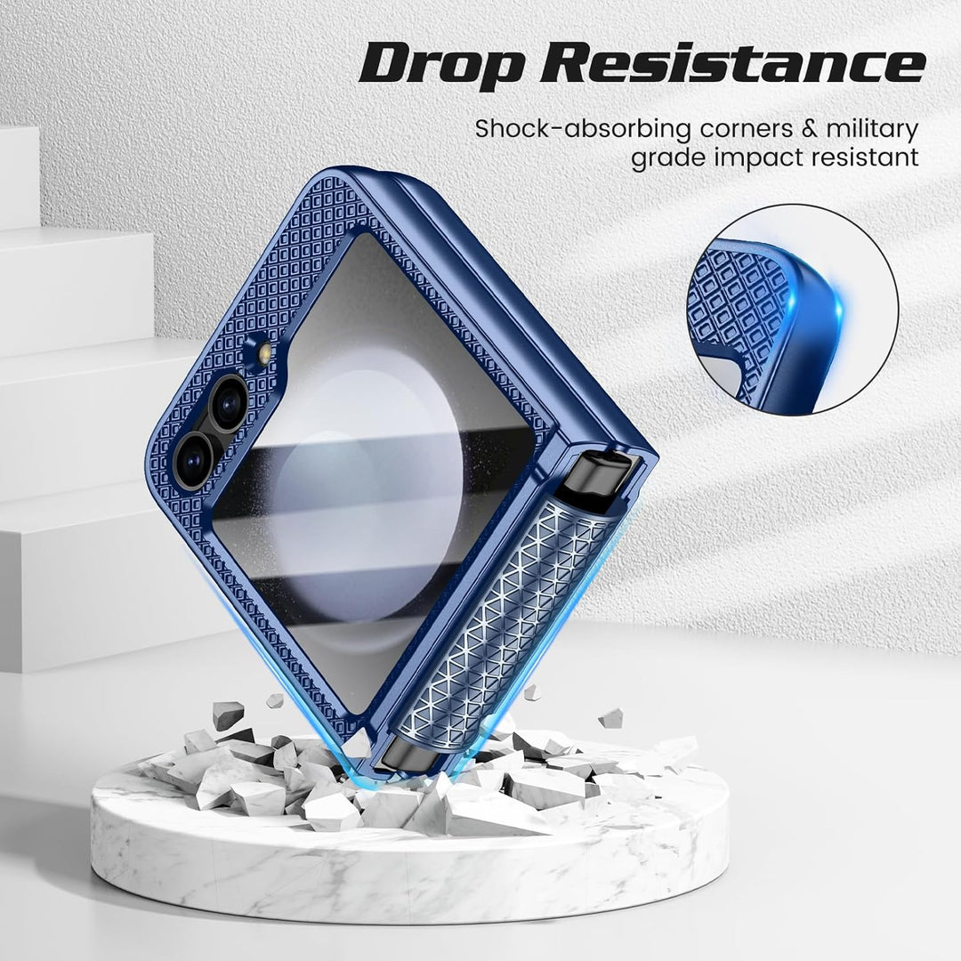 für Samsung Galaxy Z Flip 5 Hülle mit Scharnierschutz & Displayschutzfolie, Rutschfester Textur, Har