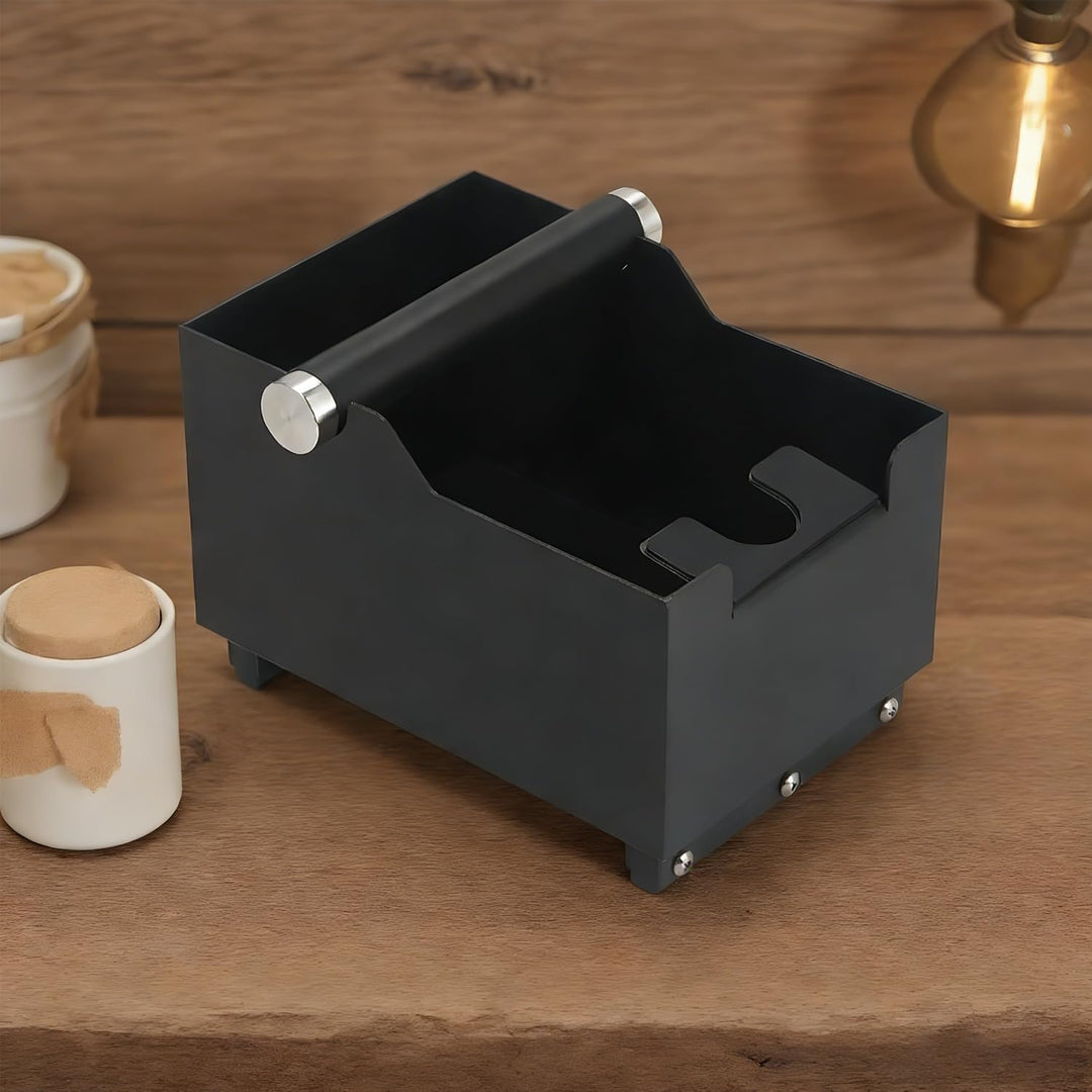 Schwarzer Edelstahl Knock Box, 2-in-1-Design, das eine Pressstation und einen Kaffee Abklopfbehälter