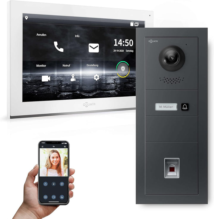GOLIATH Hybrid IP Video Türsprechanlage – 10" Full-Touchscreen Monitor, Aluminium Unterputz Türstati