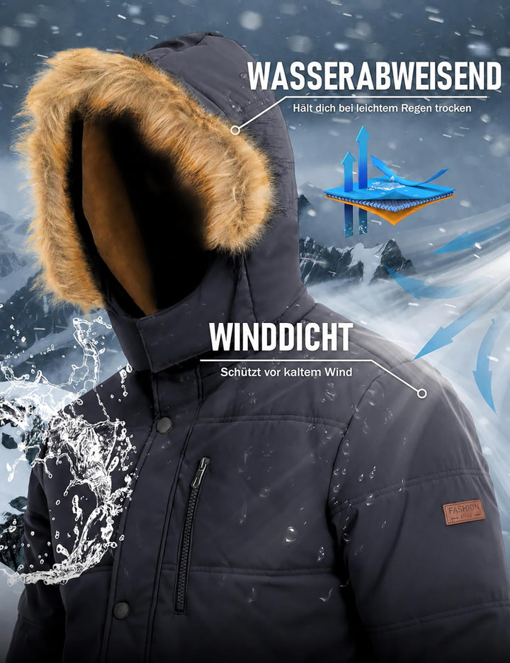 MAGCOMSEN Herren Winter Parka Jacke Winddicht Outdoor Warme Fleecejacke Freizeit Übergangsjacke Wass