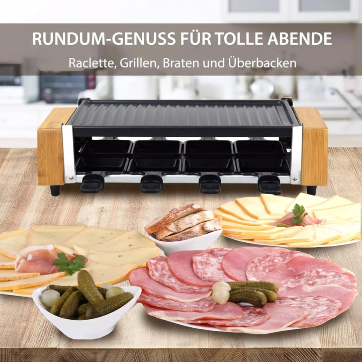 Syntrox Raclette Grill 8 Personen, 1500W Elektrischer Raclettegrill mit Natursteinplatte und Wendepl