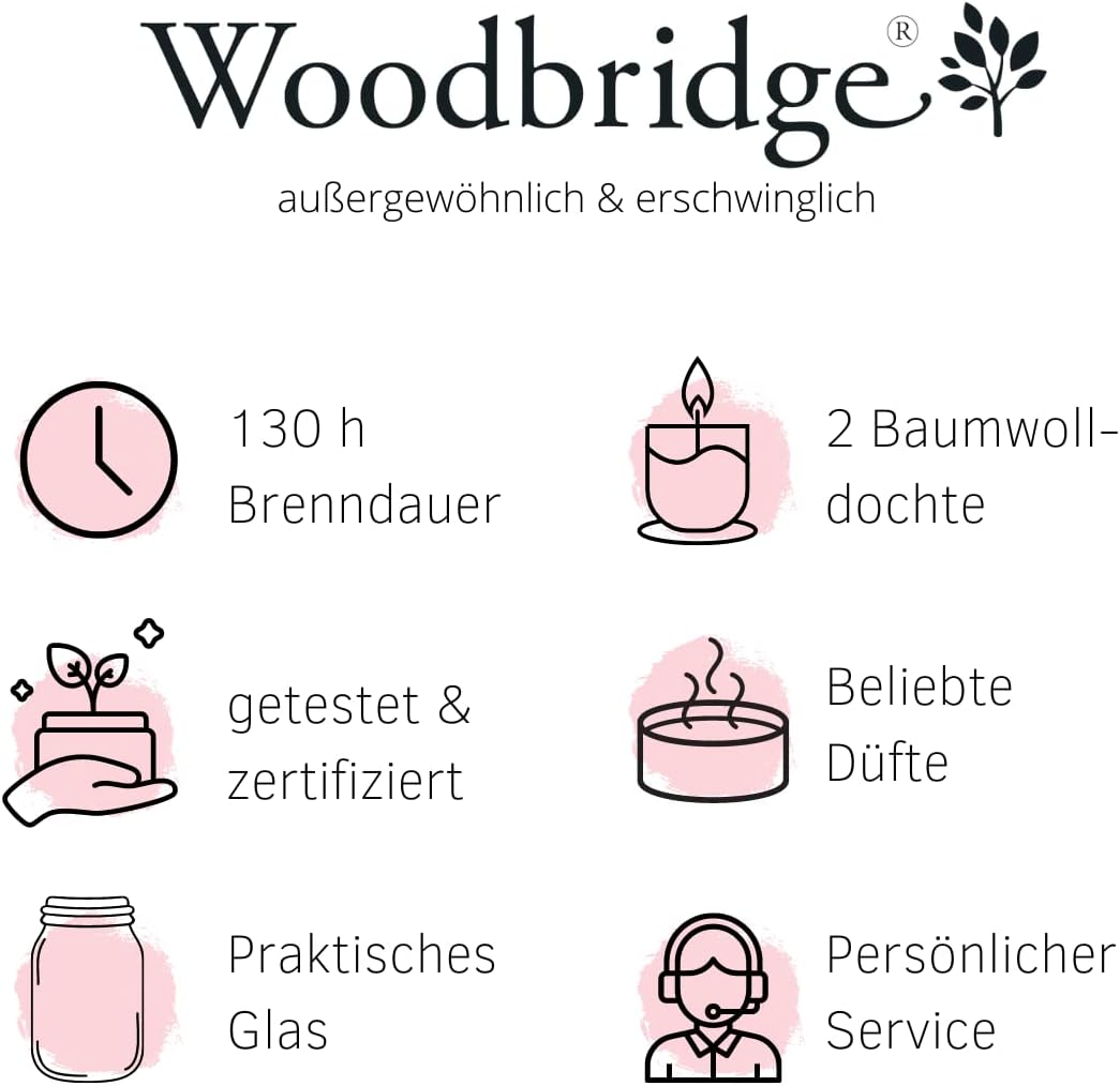 Woodbridge Grosse Duftkerze im Glas mit Deckel | Clean Linen | Duftkerze Frisch | Kerzen lange Brenn