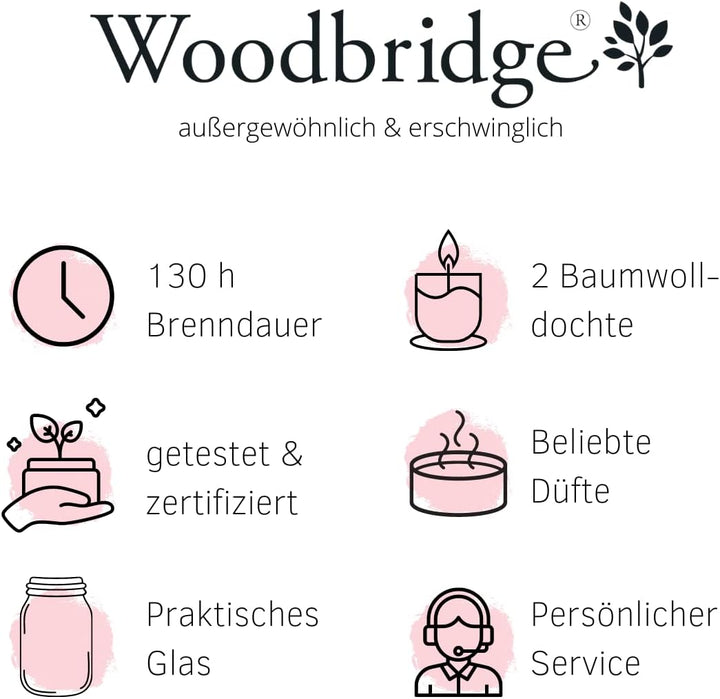 Woodbridge Grosse Duftkerze im Glas mit Deckel | Clean Linen | Duftkerze Frisch | Kerzen lange Brenn