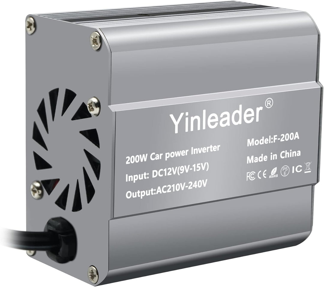 Yinleader Wechselrichter 200W 12V auf 230V Kfz-Spannungswandler 1 Euro-Steckdosen 2 USB, 200W