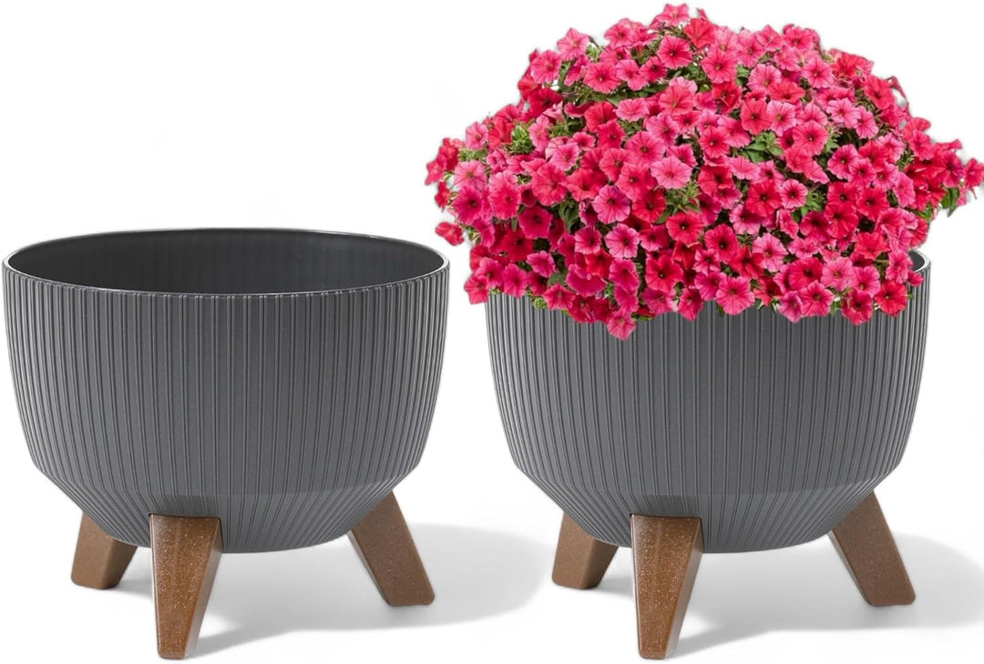 MELTOM Blumentopf Schale mit Füssen Einsatz Kräutertopf Übertopf Pflanzschale Eco Recycled (Anthrazi
