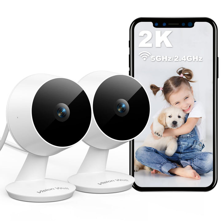 VISION WELL Mini 2K Überwachungskamera Innen- & Aussenbereich, für Zuhause, Haustiere & Babys, Beweg