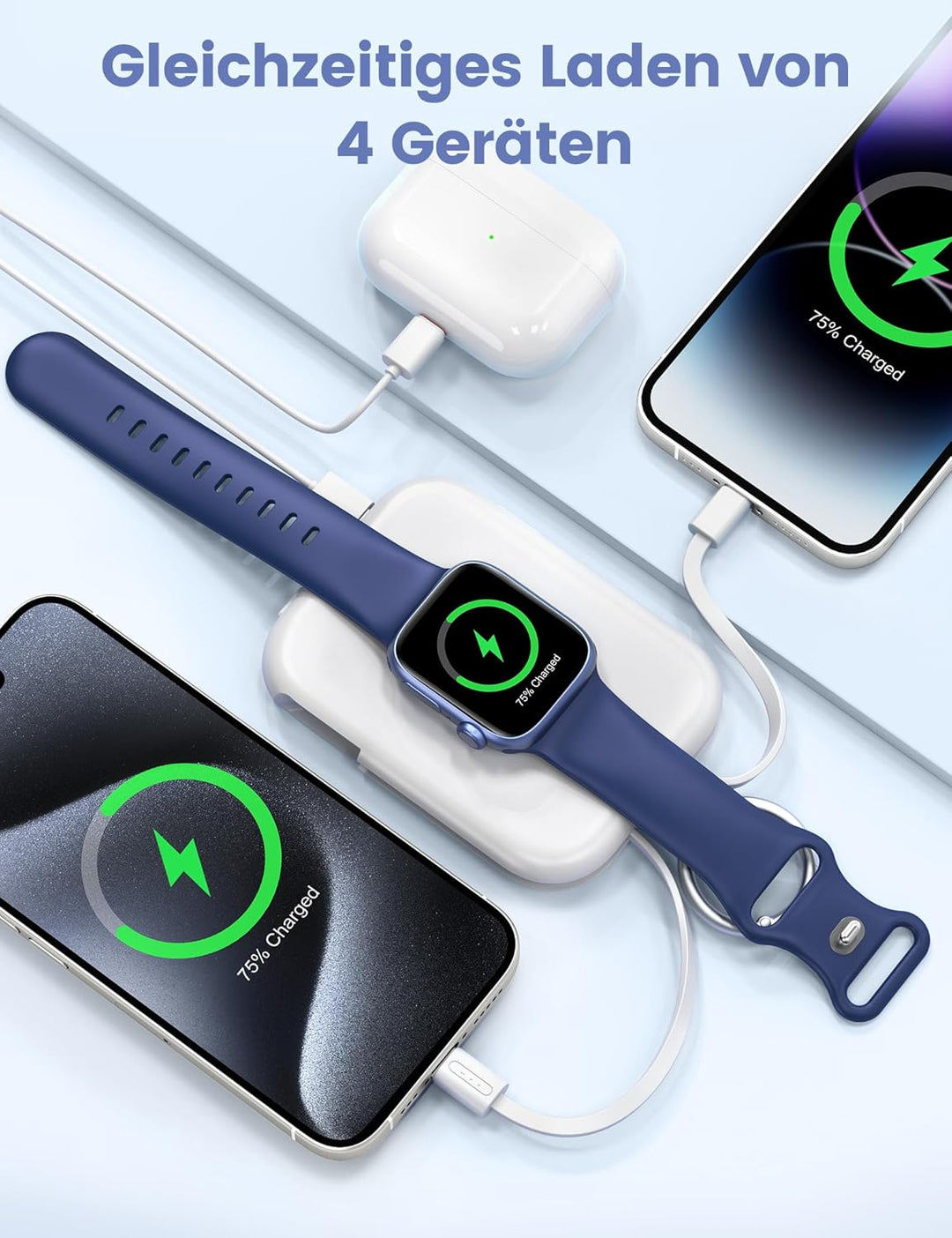 RORRY Power Bank, 5000mAh Powerbank mit Integriertem Kabel, Reise Portable Charger Schlüsselanhänger