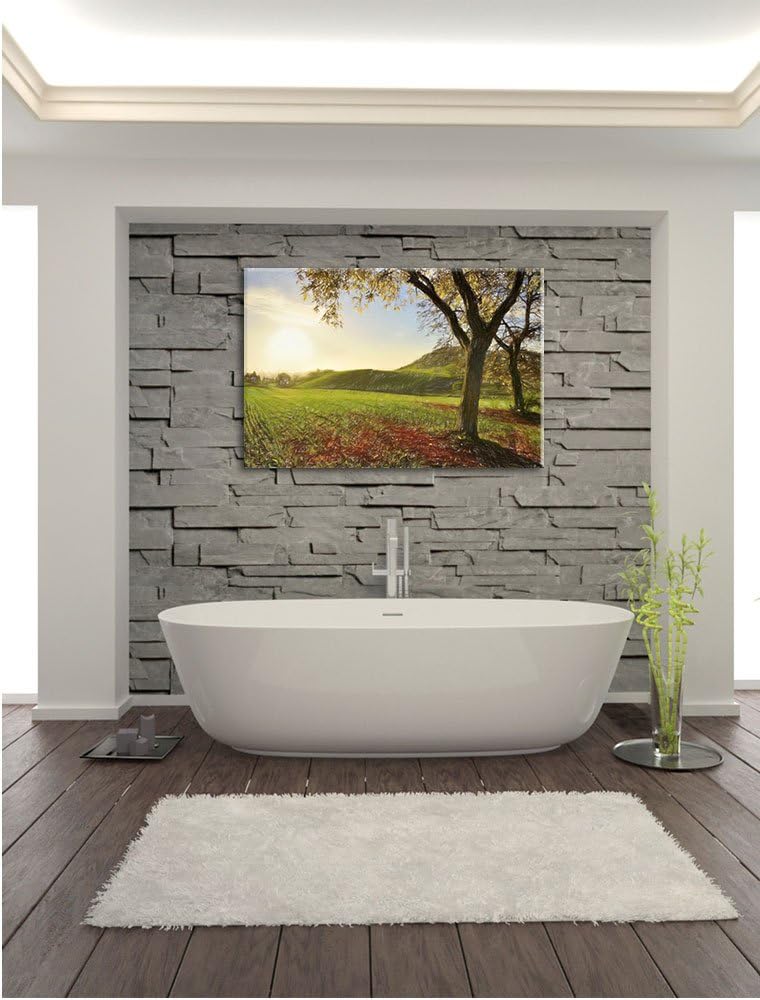 Pixxprint Landschaft im Herbst Kunst Buntstift Effekt, Format: 100x70 auf Leinwand, XXL riesige Bild