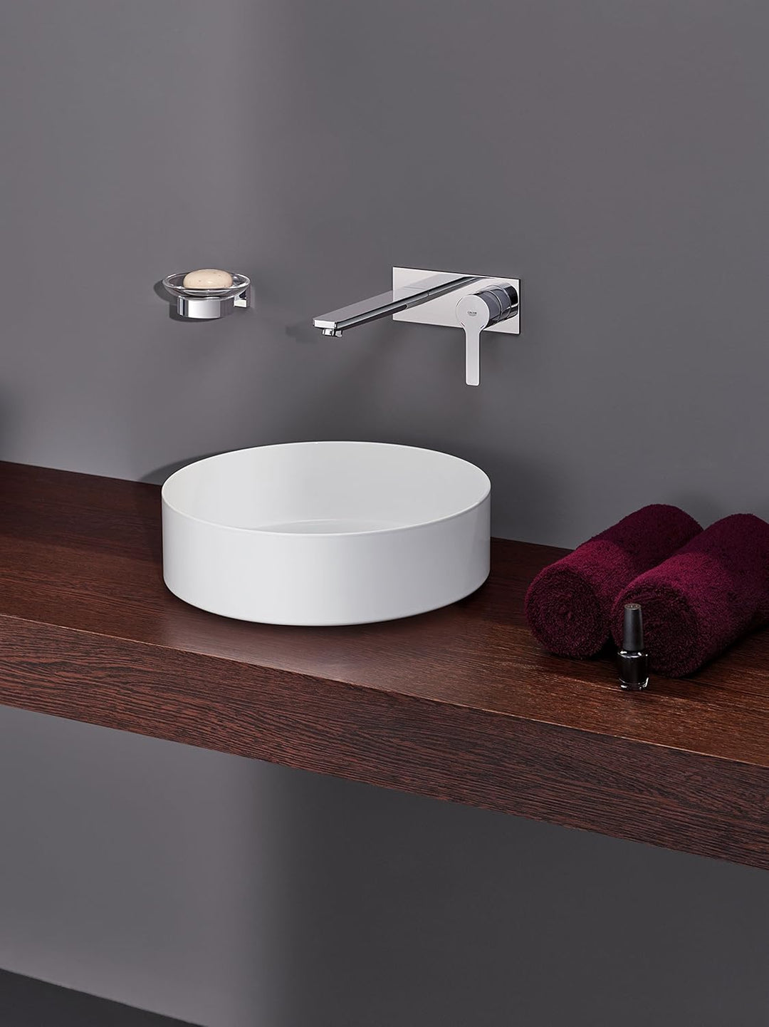 GROHE Lineare, Waschtischarmatur für die Wandmontage, wassersparend (2-Loch Wasserhahn für das Bad,