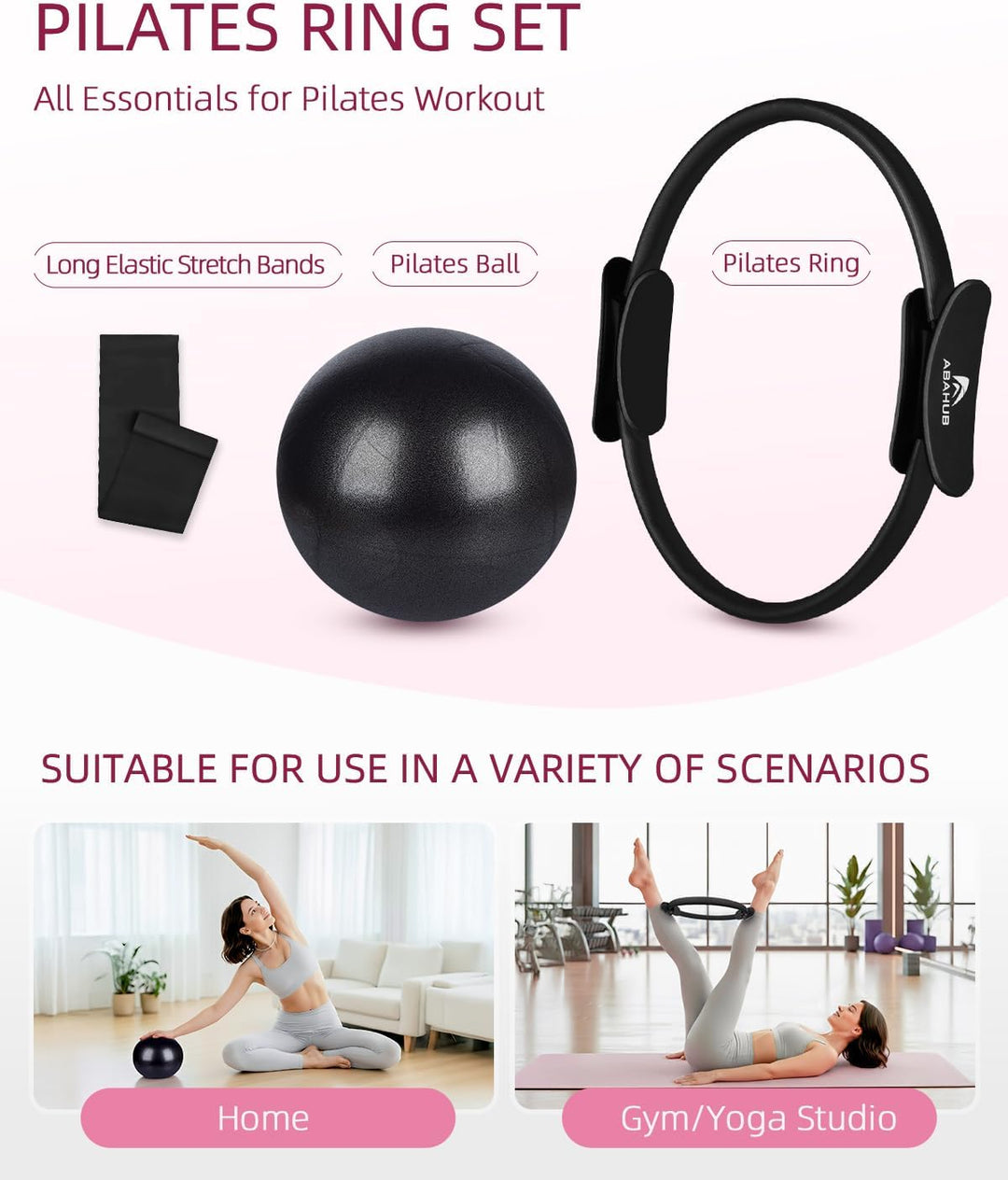 Abahub Pilates Ring Set, 35CM Magic Circle, 25CM Mini Ball,5er Set Fitnessbänder,Home Pilates Ausrüs