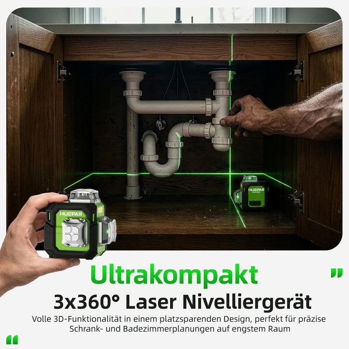 Huepar Laser-Wasserwaage 360° mit Stativ, selbstnivellierende, wiederaufladbare Laser-Wasserwaage zu