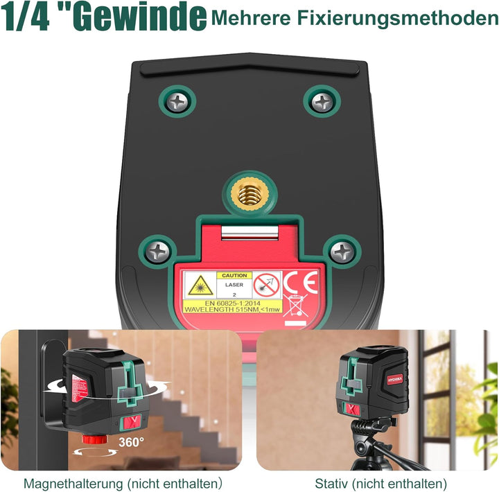 HYCHIKA Kreuzlinienlaser Grün, Horizontaler und Vertikaler Laser-Wasserwaage, Linienlaser inkl. Trag