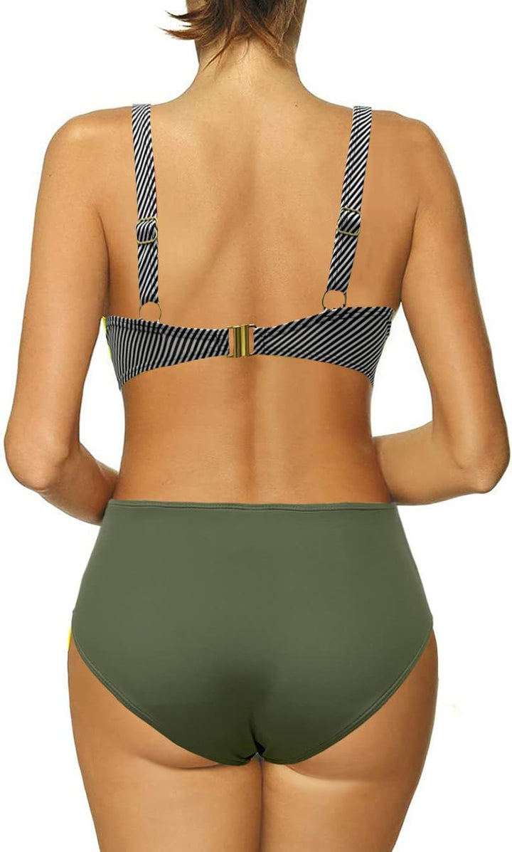 Rayson Damen Badeanzug Monokini Vorne Criss Cross Neckholder Push Up Bandeau Cut Out High Waist Wrap