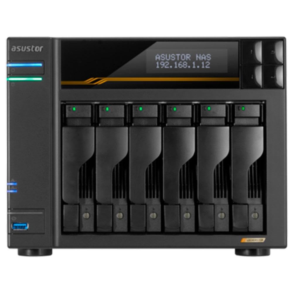 Asustor Lockerstor 6 Gen3 AS6806T 6 Bay NAS Netzwerkspeicher, AMD Ryzen Quad-Core 2.3 GHz, 16GB RAM