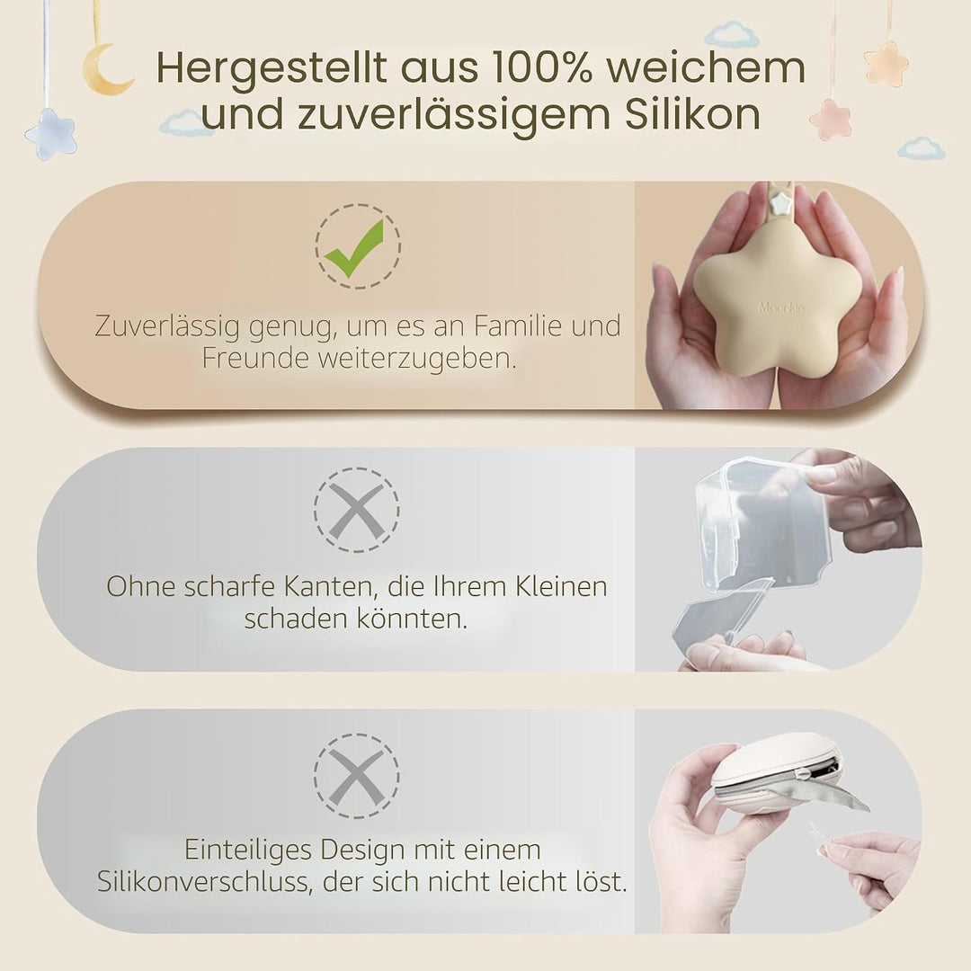 Moonkie Schnullerbox Silikon,2 Pack Box Dummy,Schnullerbox für Unterwegs Sterndesign,Dummy Boxen BPA