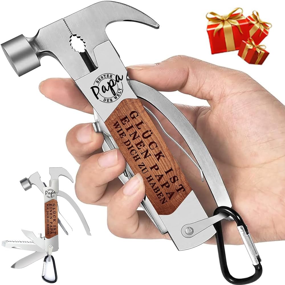 Vatertagsgeschenke für Papa Multitool Werkzeug Hammer, 14 in 1 Multitool Mini Hammer Männertag Gesch