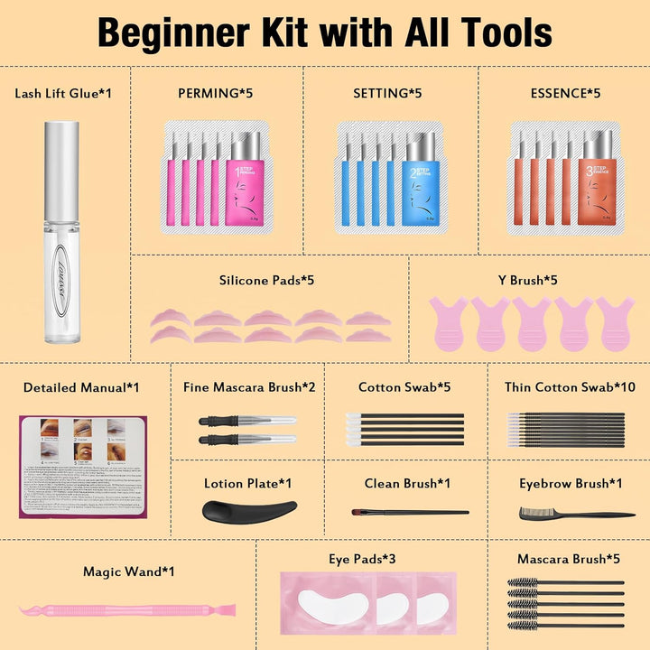 Lomansa Wimpernlifting Set, Lash Lifting Set, 10 Anwendungssäckchen für Wimpernlift und Augenbrauen