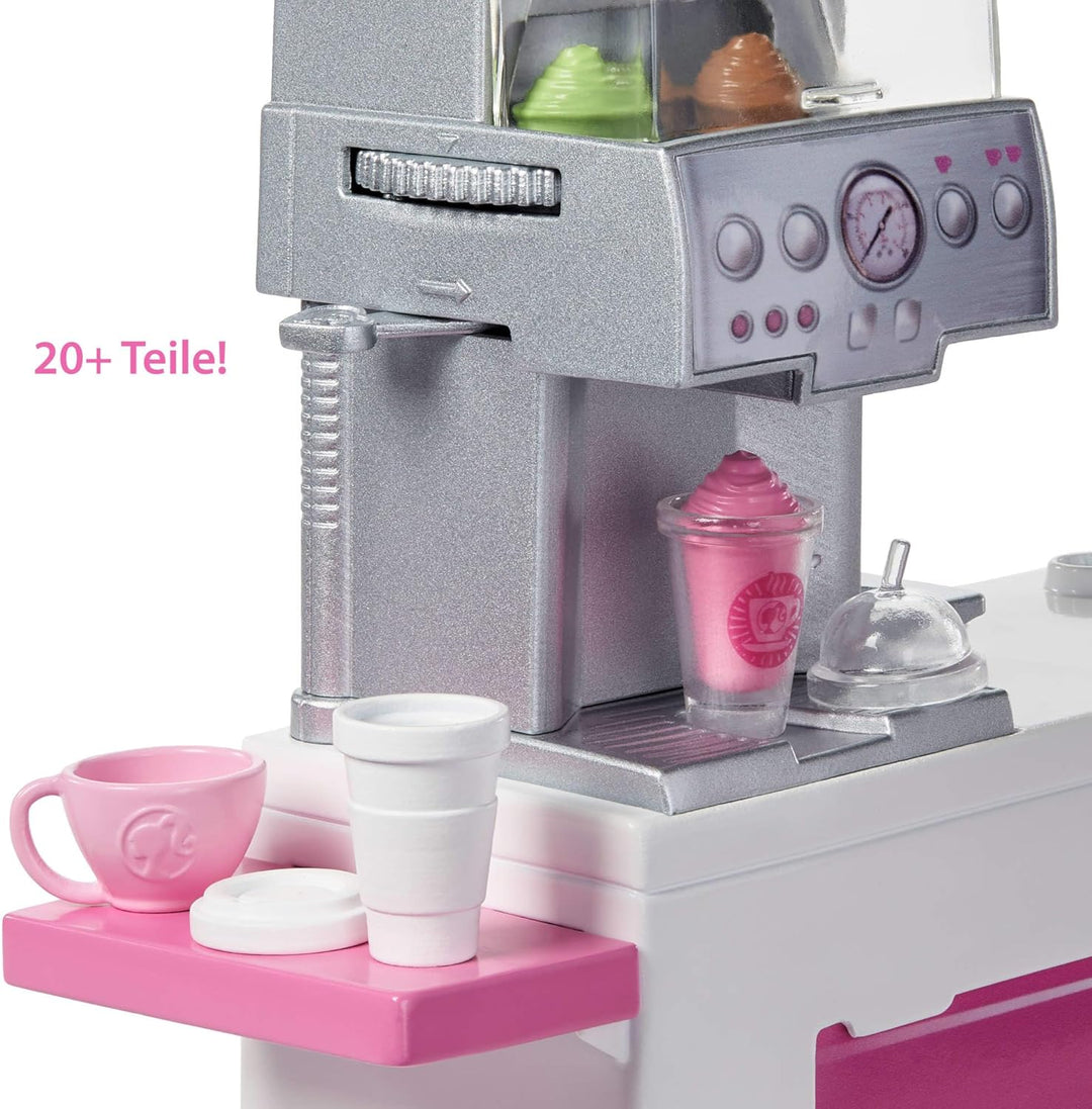 Barbie GMW03 - Naschcafé Spielset, kurviger Blonde (30,4 cm), +20 realistische Spielteile: Maschine,