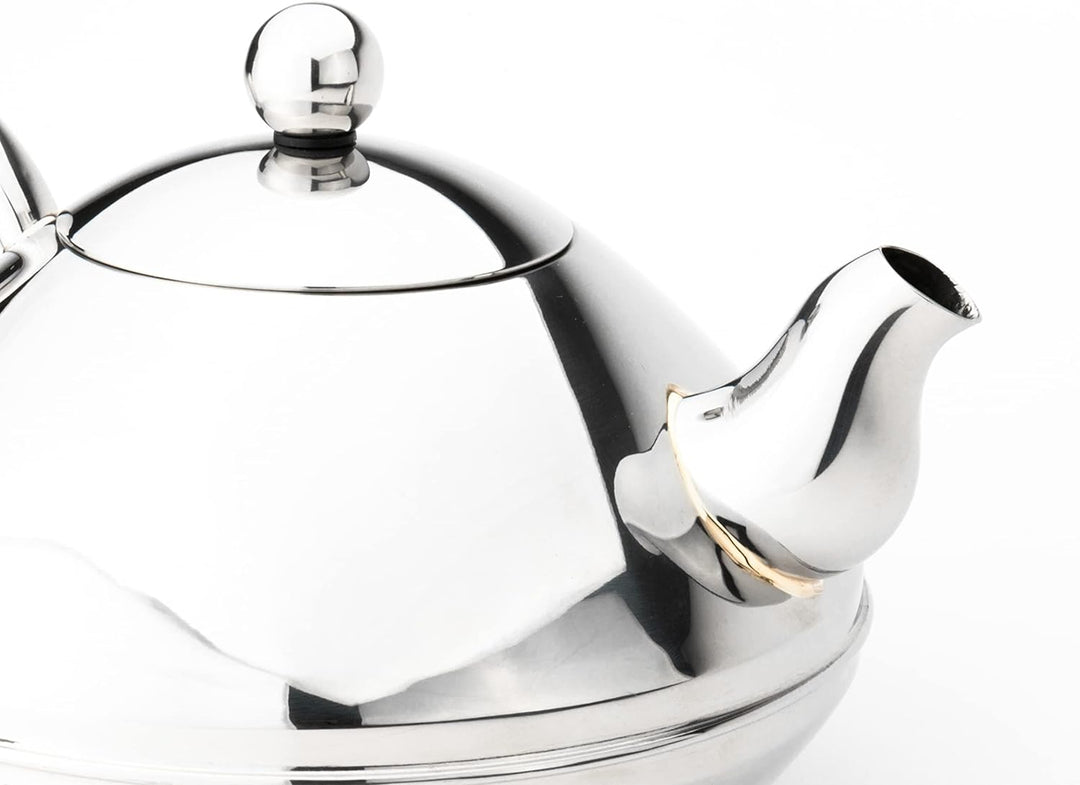 Bredemeijer Flache glänzende doppelwandige Edelstahl Teekanne 1.4 Liter
