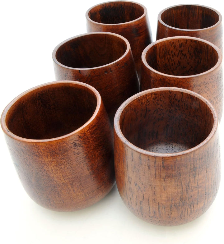 Ganzoo 6er Set Holzbecher/Deko-Becher Dekorationsbecher in dunkelbraun, 150 ml, rundes schlichtes De
