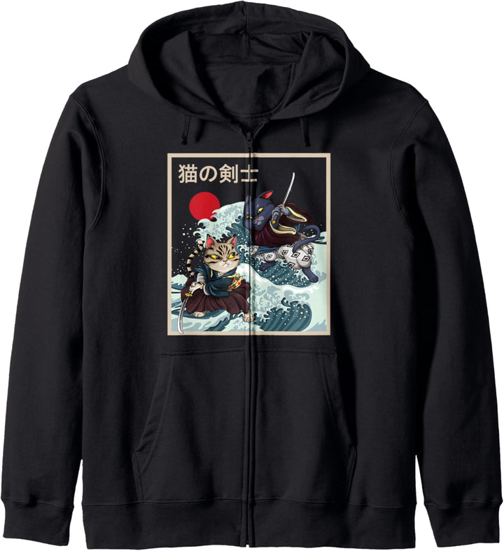 Vintage Japan Samurai Neko Asia Kanagawa Katze Kapuzenjacke