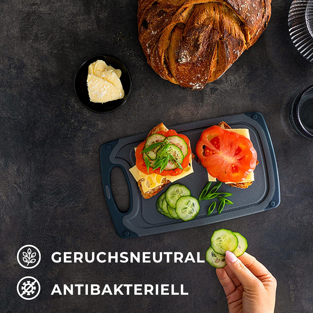 Exitoso Das Original Frühstücksbrettchen 6er Set Schneidebrett, rutschfest mit Saftrille und Griff,