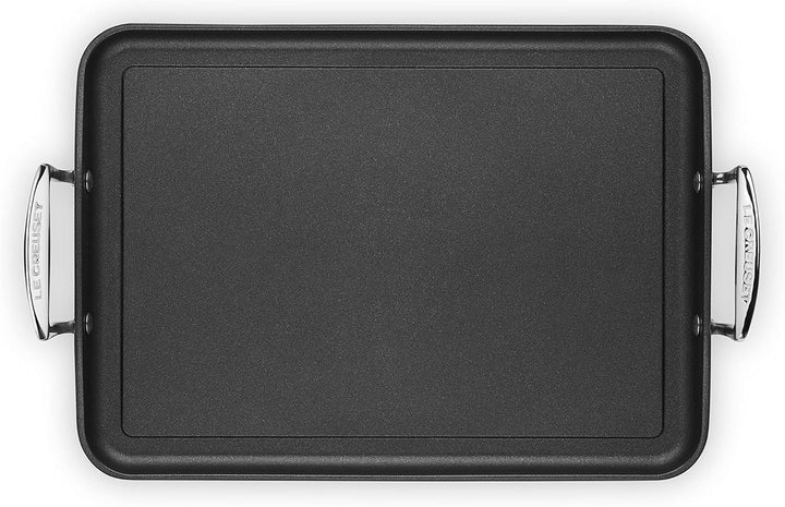 LE CREUSET Aluminium-Antihaft Grillplatte, 35 cm, Ohne Rillen, Für alle Herdarten inkl. Induktion ge