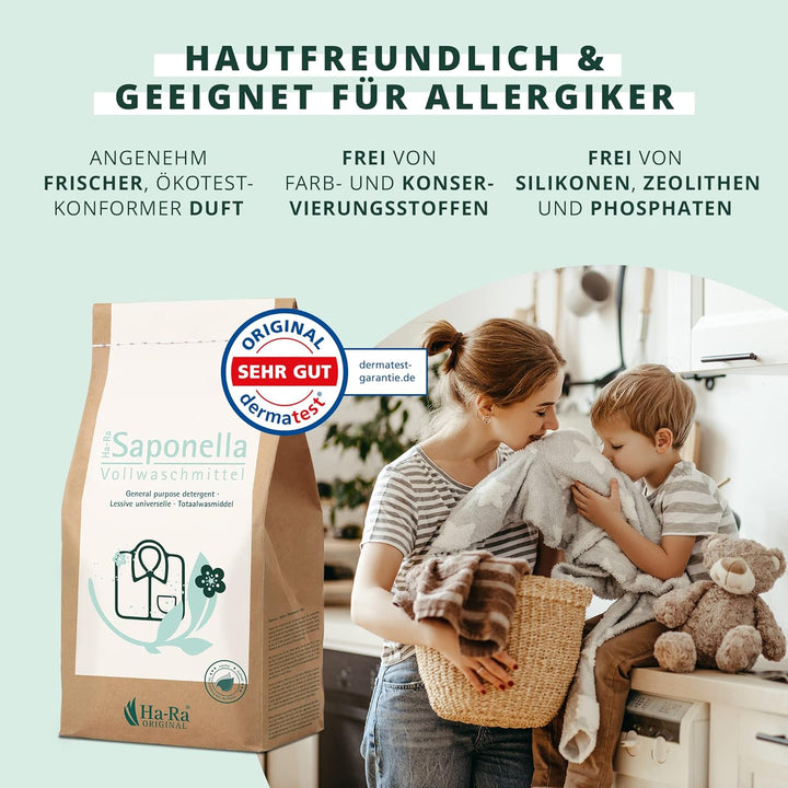 Ha-Ra Saponella Vollwaschmittel Pulver I 1,7 kg Waschpulver für Weisse Wäsche I Hochkonzentriert für