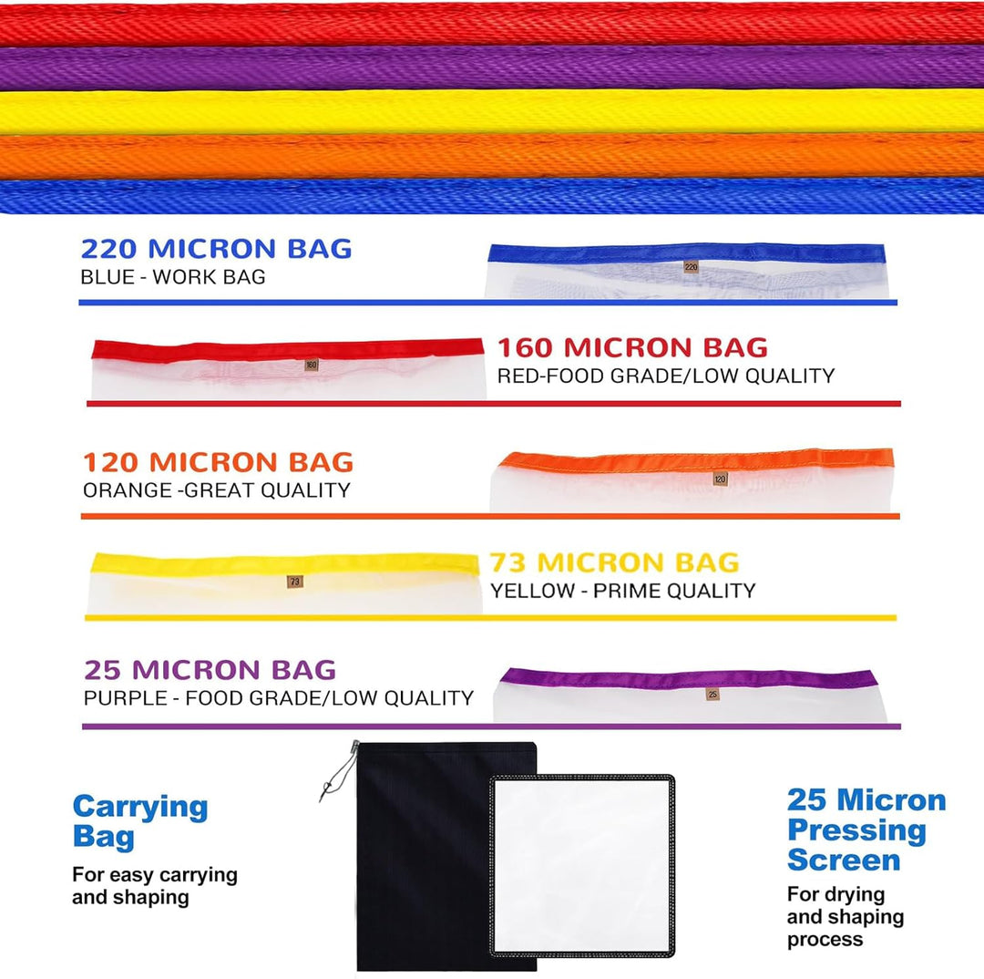 Bubble Bags, Bubble Hash Bag Set 1 Gallonen 5 Beutel Set, Presssieb und Aufbewahrungsbeutel Kit für
