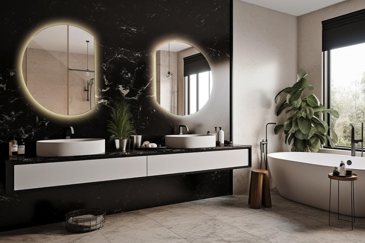 Tulup Rundes LED Warmlicht Badezimmer Make up Spiegel 70 cm mit abgeschrägten Kanten Spiegel halbrun