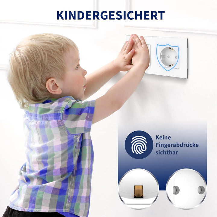 PULSAR Sat Kabel Dose Unterputz mit 3 Steckdosen 4-Fach Glas Weiss, Steckdose x3 mit Kabel Anschluss