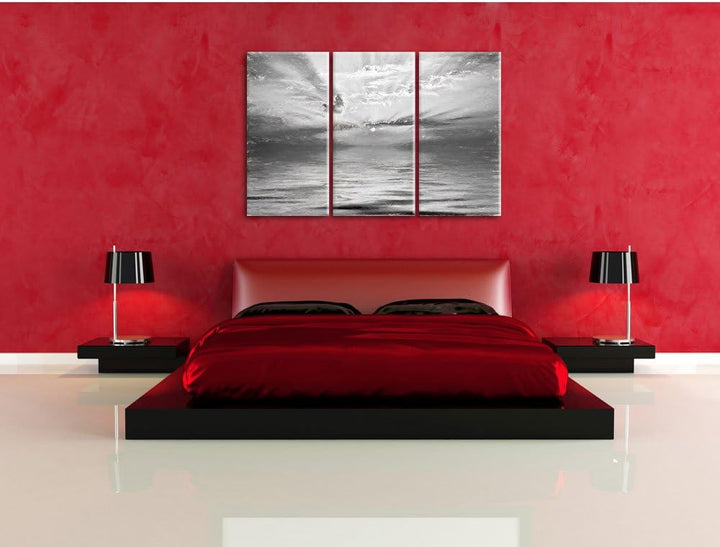 Pixxprint Sonnenaufgang im Meer als Leinwandbild/Grösse: 3 Teilig (120x80) cm/Wandbild/Kunstdruck/fe
