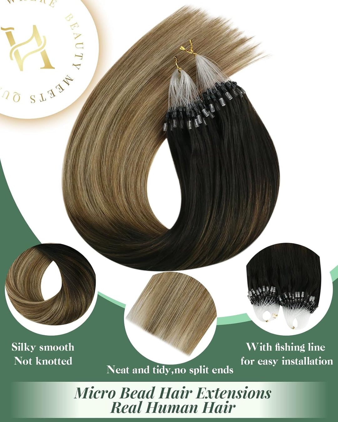 Ugeat Microring Extensions Echthaar Cold Fusion 45cm 1g/Strähnen Micro Bondings Extensions Echthaar