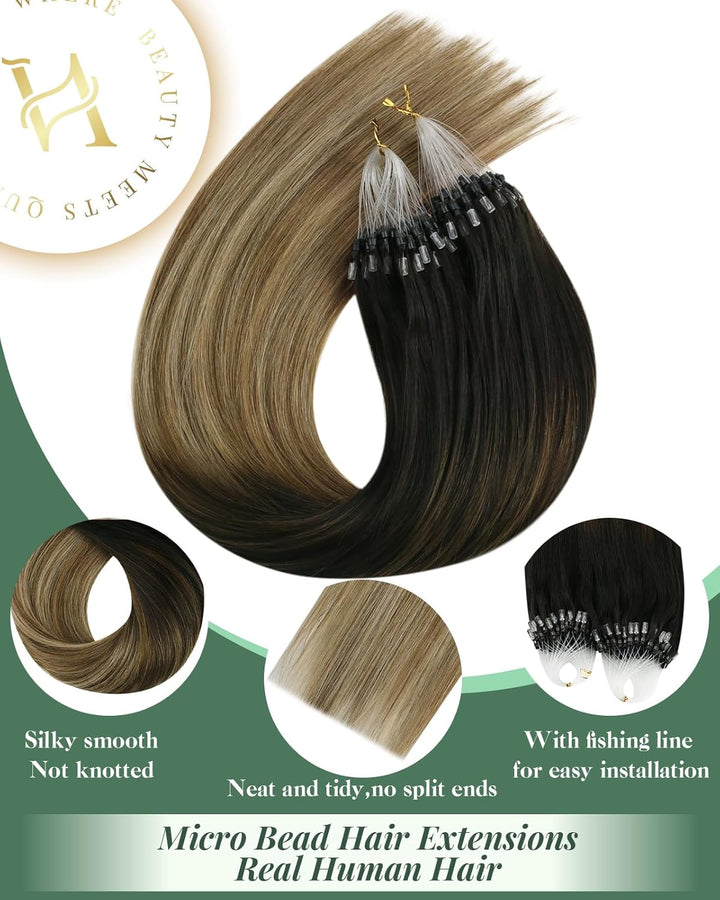 Ugeat Microring Extensions Echthaar Cold Fusion 45cm 1g/Strähnen Micro Bondings Extensions Echthaar