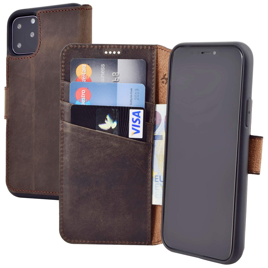 Suncase Book-Style Hülle kompatibel mit iPhone 11 (6.1 Zoll) Leder Tasche (Slim-Fit) Lederhülle Hand
