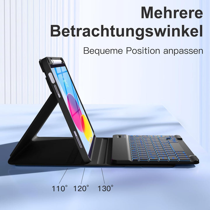 Vobafe Hülle mit Tastatur für iPad A16 11/10 Generation (2025/2022, 11/10.9 Zoll)- 7 Farben Beleucht