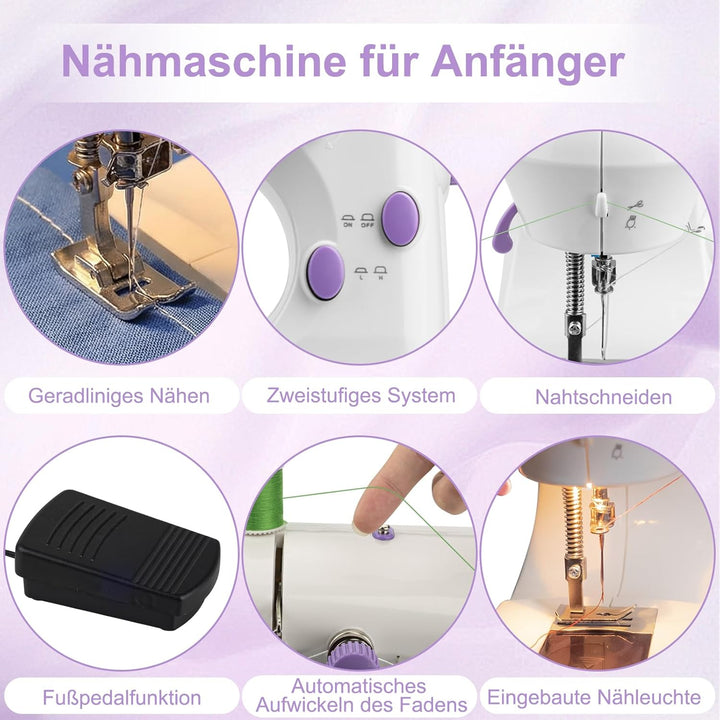 BRICH Mini Nähmaschine mit Dual-Speed, Tragbar mit Ausziehtisch, Elektrische nähmaschine anfänger, N