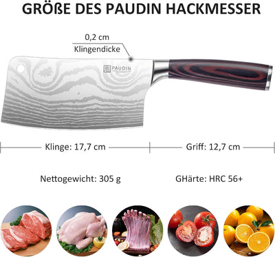 PAUDIN Hackmesser, Klingenlänge 17cm nariki Messer Hackmesser Kochmesser aus hochwertigem Edelstahl,