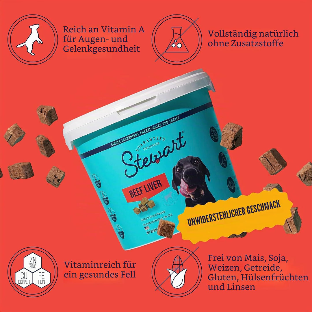 Stewart Gefriergetrocknete Hundeleckerlis, Rinderleber, getreidefrei und glutenfrei, wiederverschlie