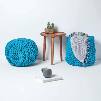 Homescapes Pouf Strickpouf rundes Bodenkissen, Sitzpouf 35 x 40 cm, gepolsterter Sitzhocker, Sitzpuf