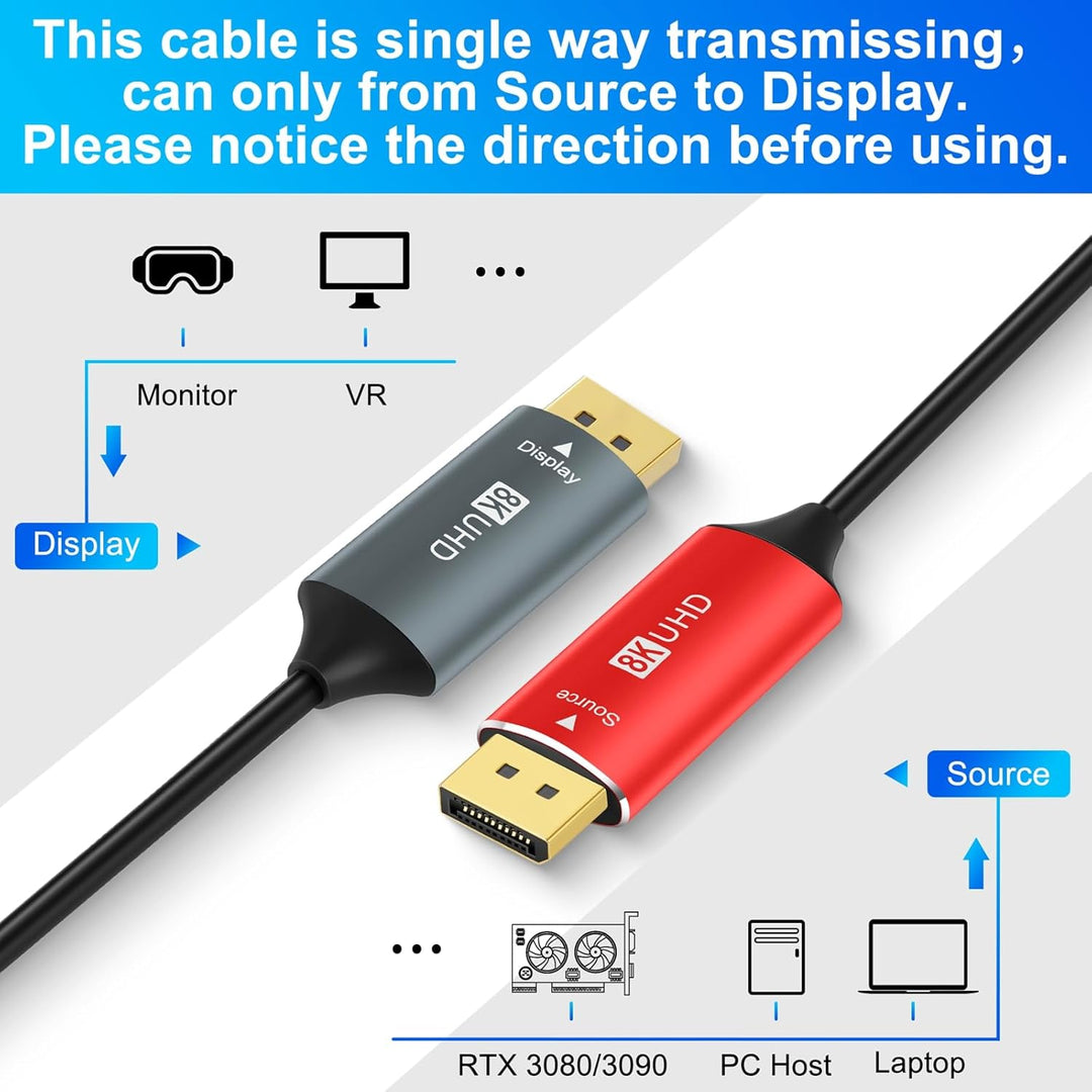 4K 8K DisplayPort Glasfaserkabel 15M, Fibre Optic DP auf DP 1.4 Kabel, 8K@30Hz, 4K@120Hz/144Hz, 2K@1