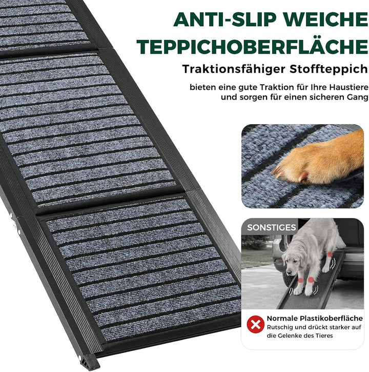 Extra lange 170 cm faltbare Hunderampe für grosse Hunde, Hunderampe für Auto mit rutschfester Teppic
