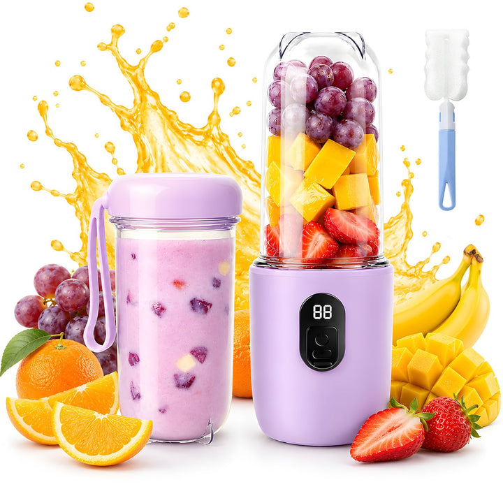 Tragbarer Mixer Smoothie Maker, 500 ml Mixer Smoothie Maker to Go mit Digitalanzeige, 16-Blatt MIXER