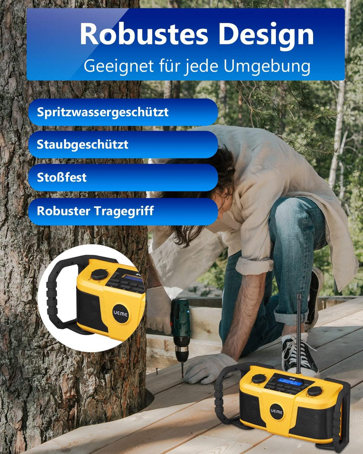 UEME Baustellenradio DAB+ DAB FM Radio, Digitalradio mit Bluetooth und Wecker und Dimmer, Robustes D