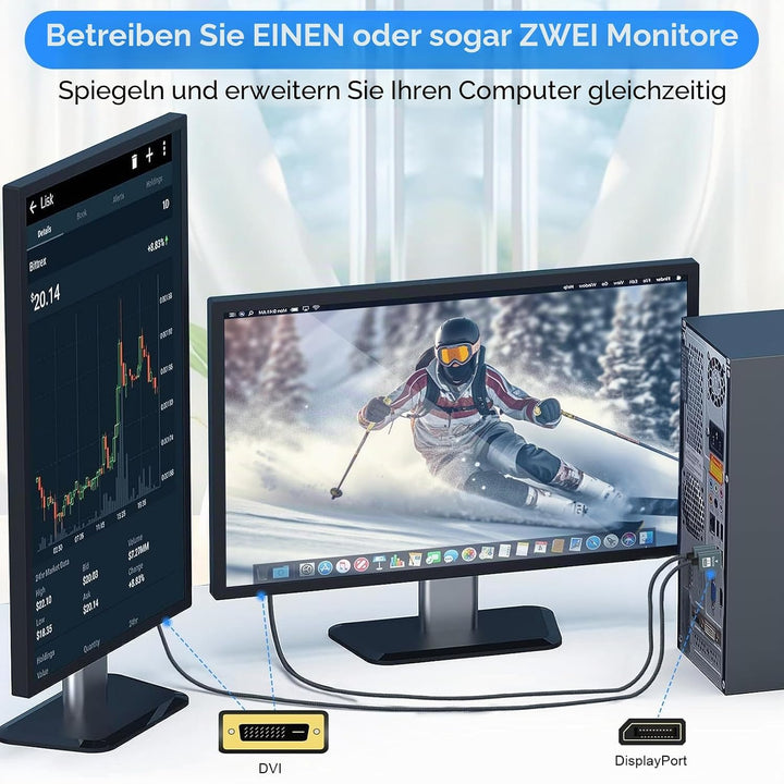 Displayport vers DVI Câble 5M, DP vers DVI-D Nylon Tressé Adaptateur,Mâle vers Mâle 1080P@60Hz Ligne